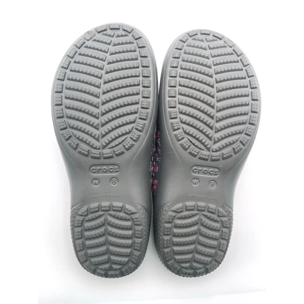 Crocs Womens Floral Design Slides Shoes Size 8 Gray Slip On Comfort